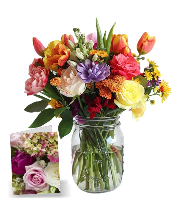 Quelle maman ! Bouquet dans un pot Mason