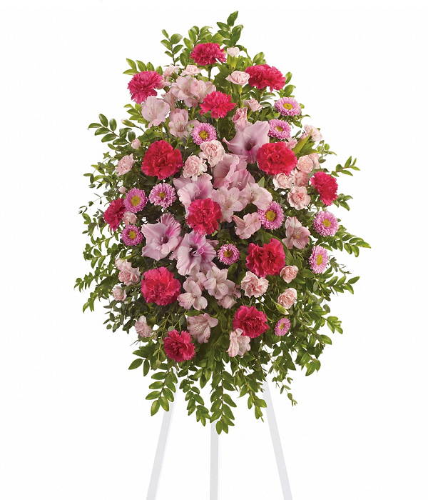 Élégant spray d’hommage floral rose pour les monuments commémoratifs