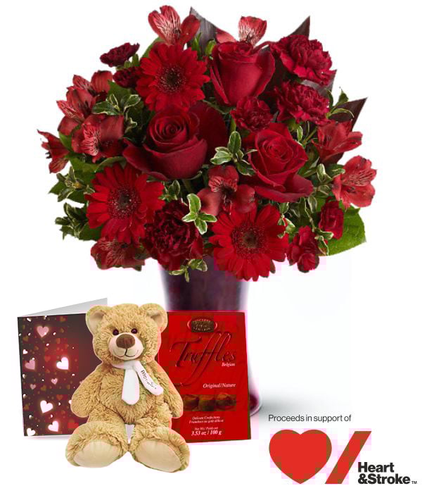 Coffret cadeau floral Rhapsody rouge vif