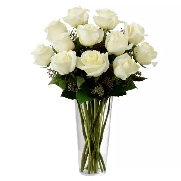 One Dozen Long Stem White Roses - Flower Delivery New Zealand