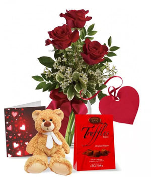 Ensemblede de Luxe: Roses Rouges, Ours en Peluche et Truffes Fleur Québec