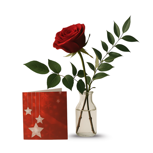 Rose rouge unique avec carte de voeux - Cadeau parfait pour les occasions spéciales