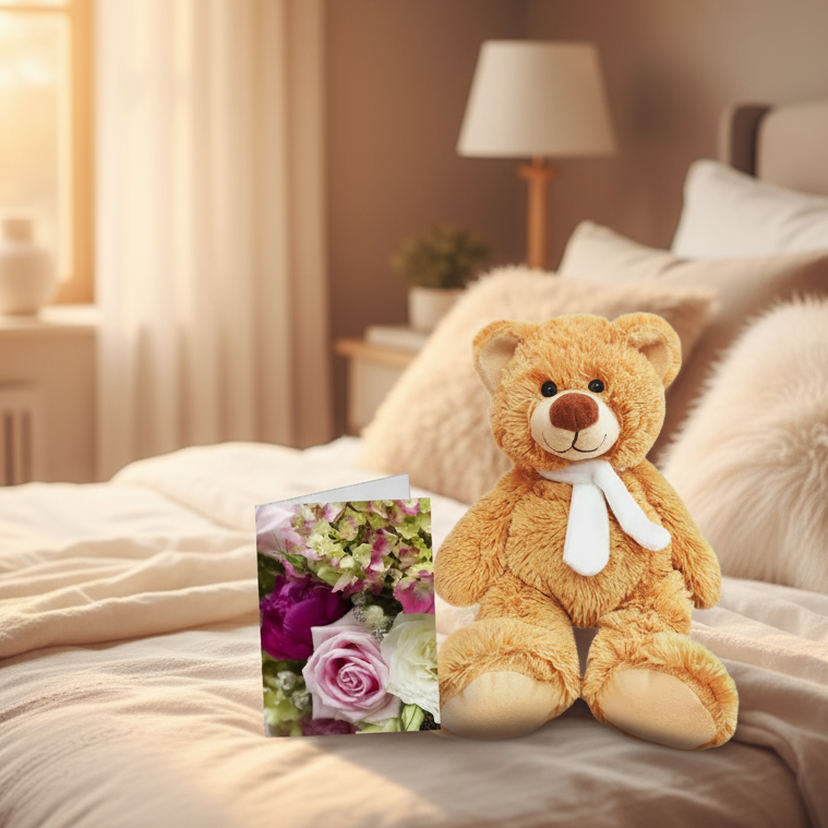 Duo Émotionnel : Ours en Peluche Câlin et Carte Pleine Grandeur