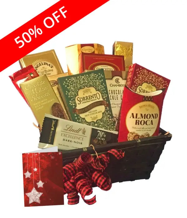 Panier Cadeau Artisanal - Chocolats, Cafés, Thés et Fromages - Anniversaire Fleur Québec