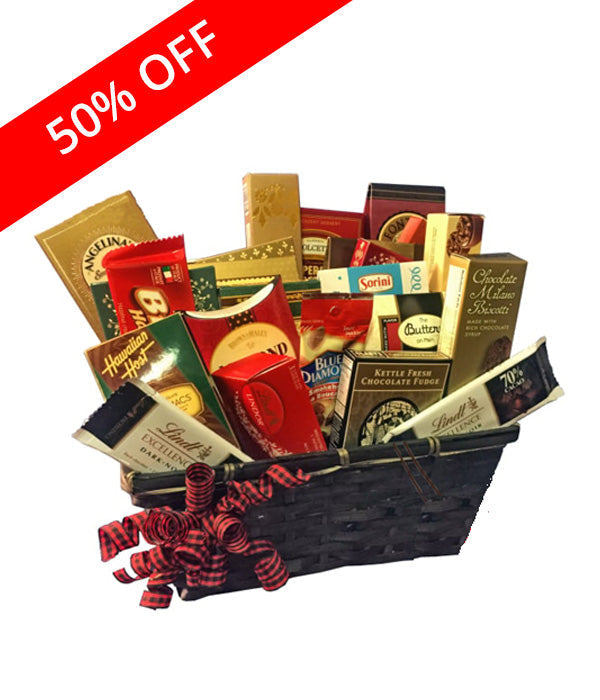 Panier Cadeau Premium - Chocolats, Cafés, Thés et Fromages - Anniversaire Collection IV Fleur Québec