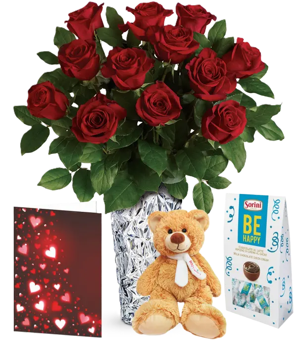 Collection Saint-Valentin Précieuse III, 12 roses rouges
