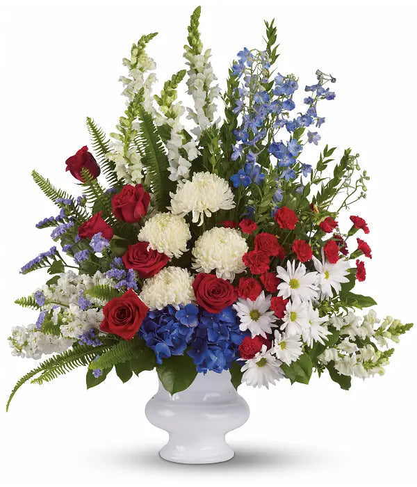 Avec Distinction – bouquet rouge, blanc et bleu – Fleur Québec
