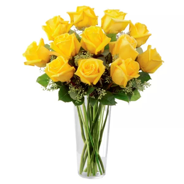 One Dozen Long Stem Yellow Roses - Flower Delivery New Zealand