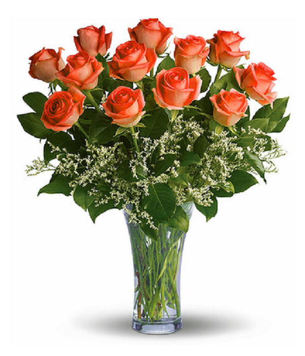 12 bouquet de roses oranges à longue tige pour la livraison