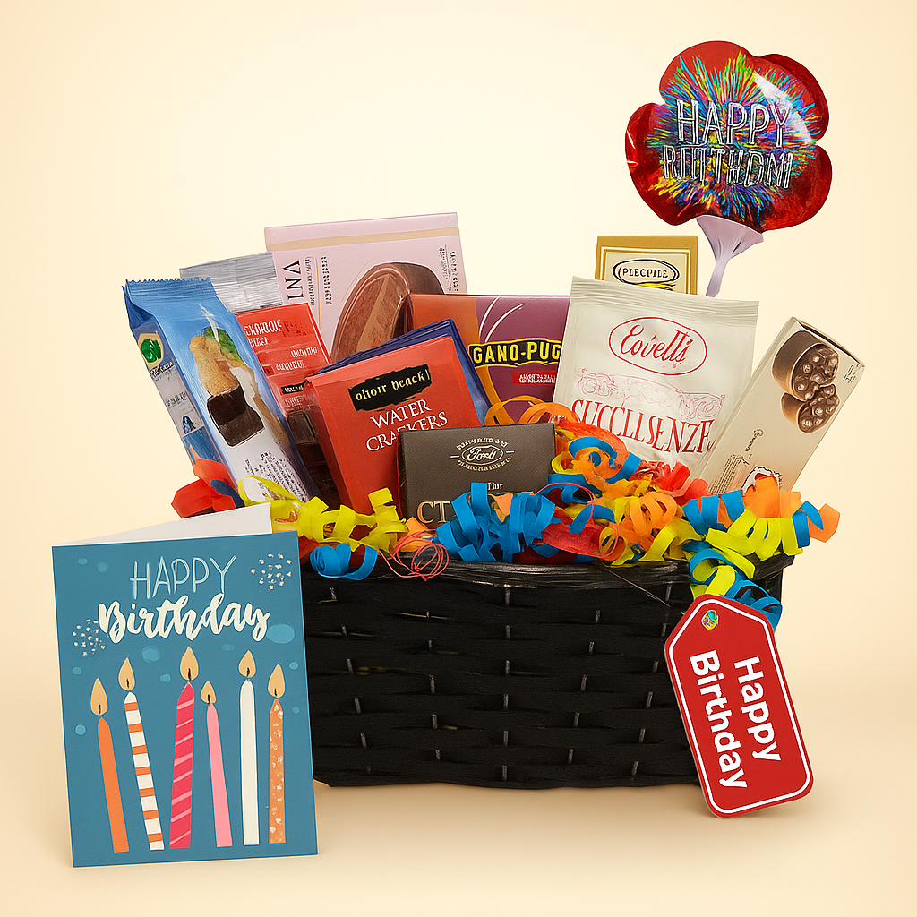 Panier Cadeau Élégant de Chocolats et Biscuits - Anniversaire