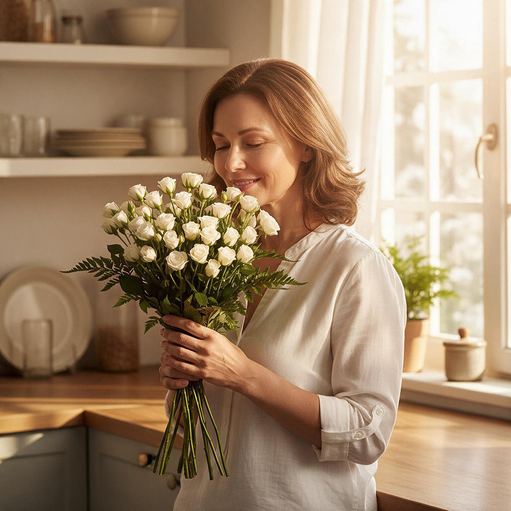 50 roses spray blanches