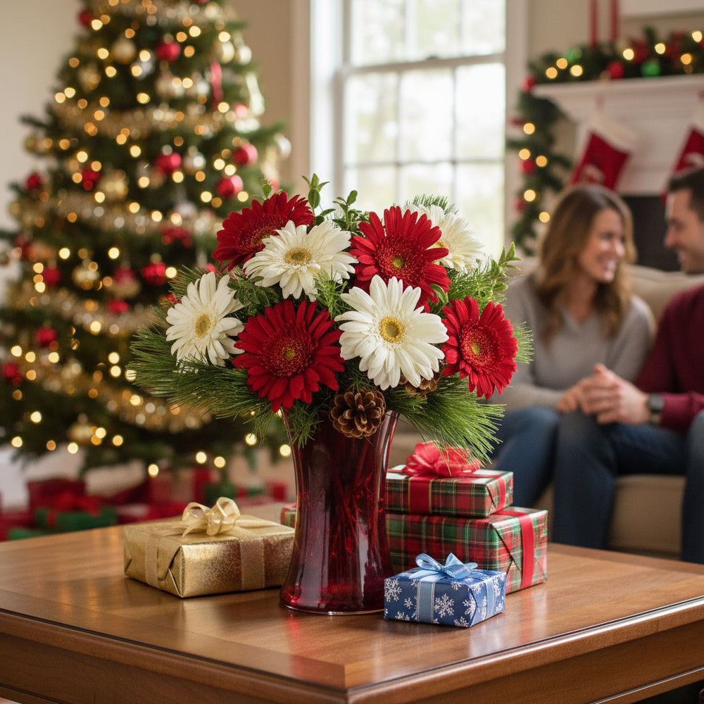 Arrangement floral d’étoile de Noël festif