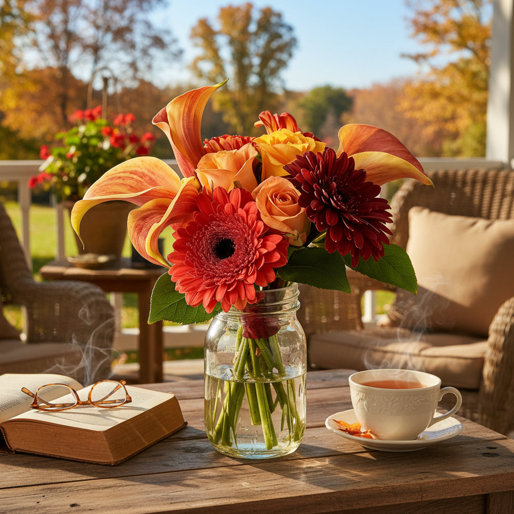 Autumn Breeze in Mason Jar - Flower Delivery New Zealand