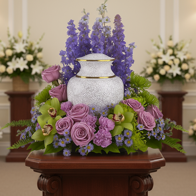 Arrangement Funéraire de Lavande et Chrysanthèmes "Meadows of Memories" - Fleur Québec