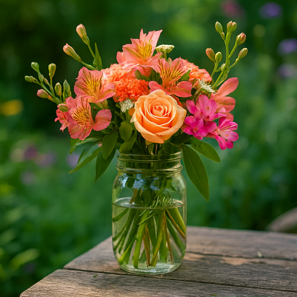 Pot Mason "Lever de Soleil" - Roses Assorties Fleur Québec