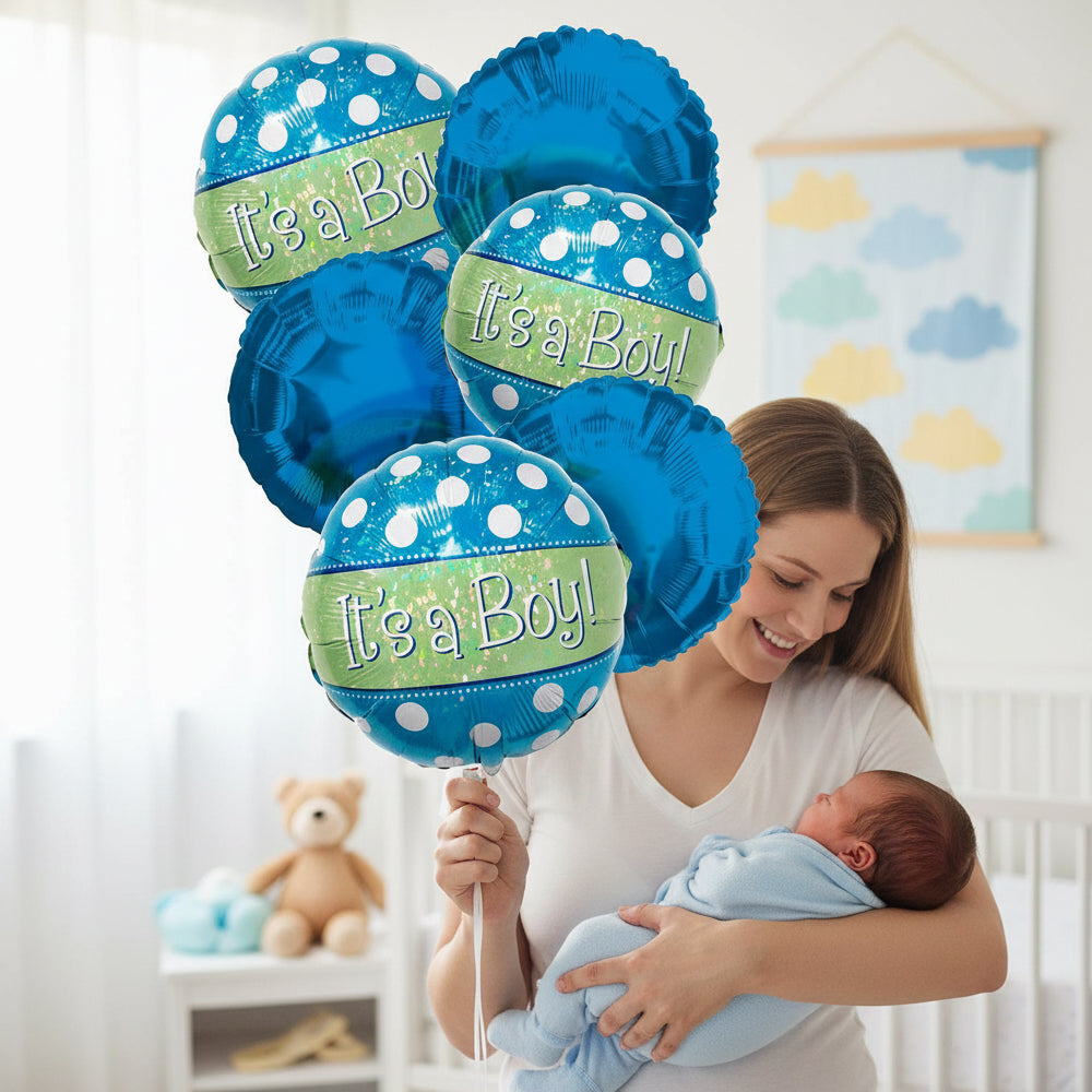 Blue balloon bouquet for baby boy - 6-piece set for baby shower