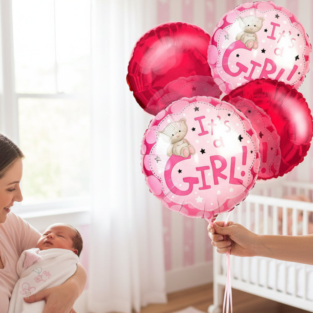 Pink balloon bouquet for baby girl - set of 4