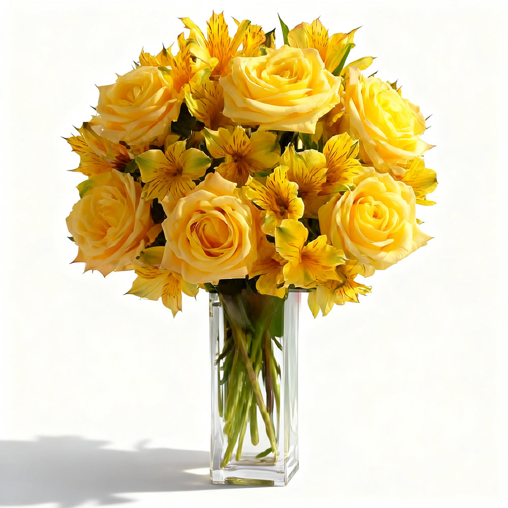 Bouquet of Yellow and Green Roses: Sunset