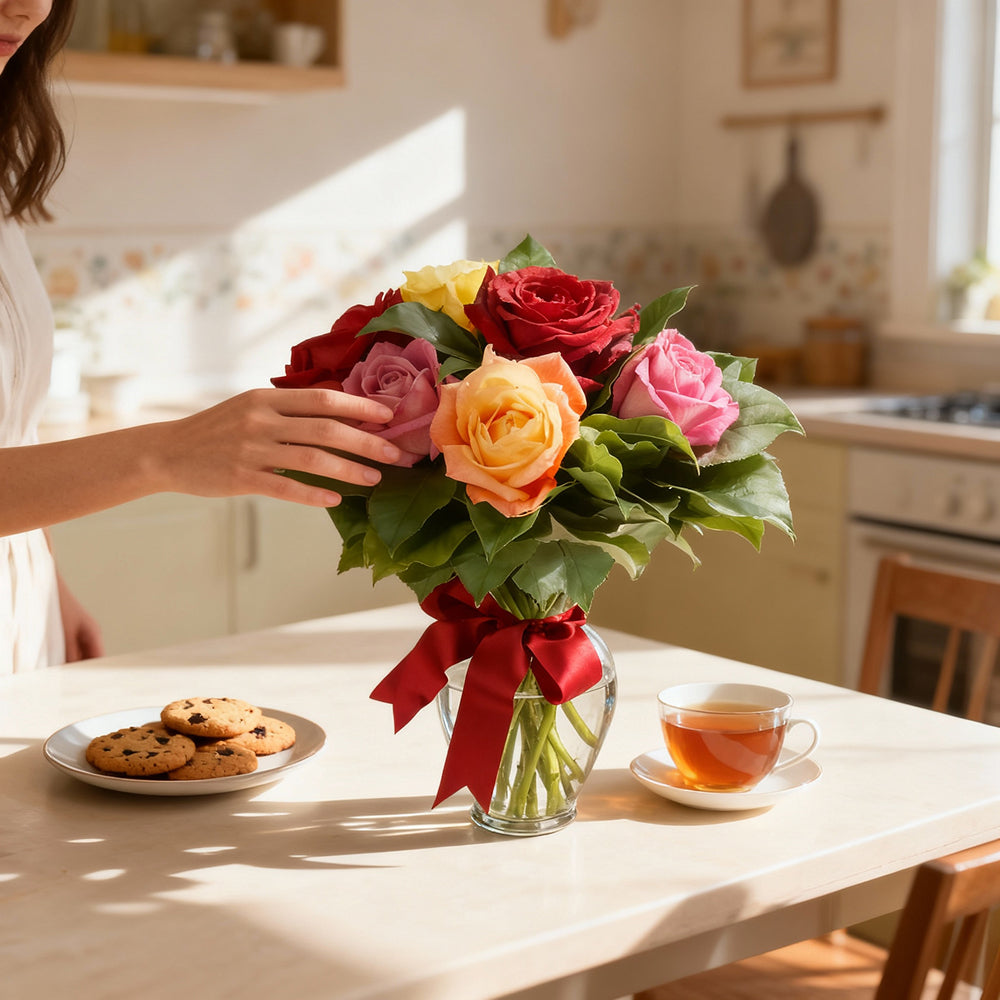 Bouquet de Roses Mélangées à Longue Tige