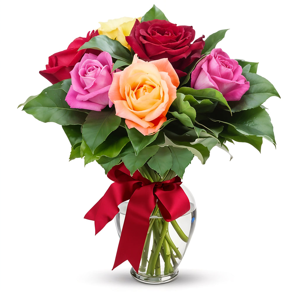 Bouquet de Roses Mélangées à Longue Tige