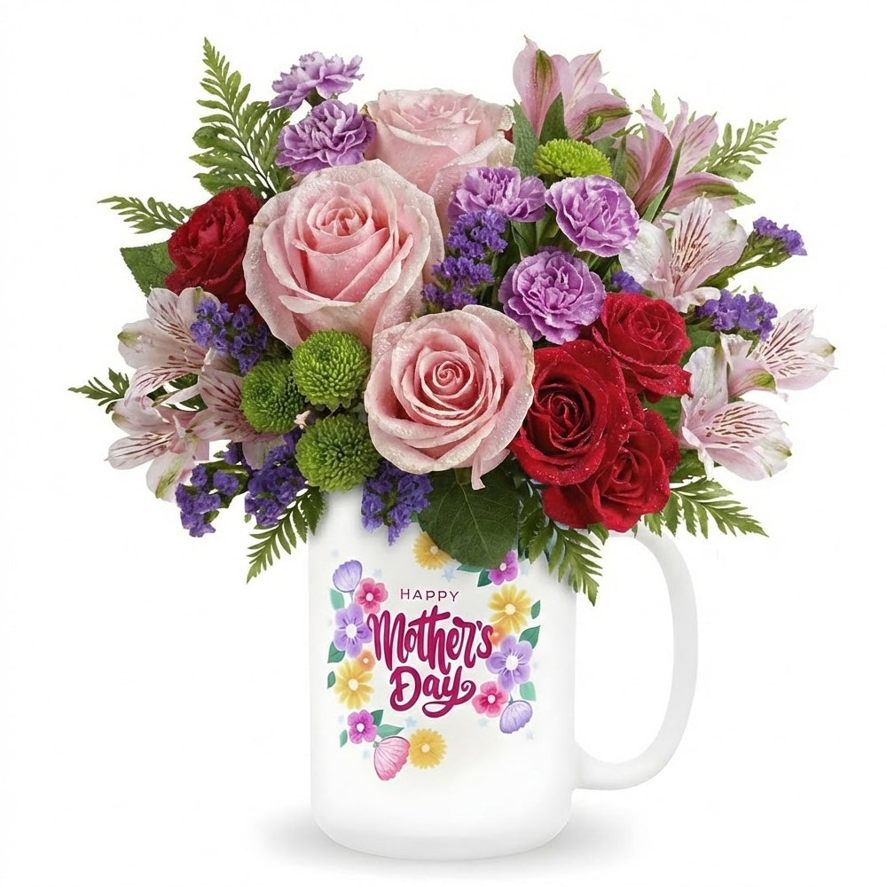 Bouquet of red, lavender and green roses - Elegant floral arrangement