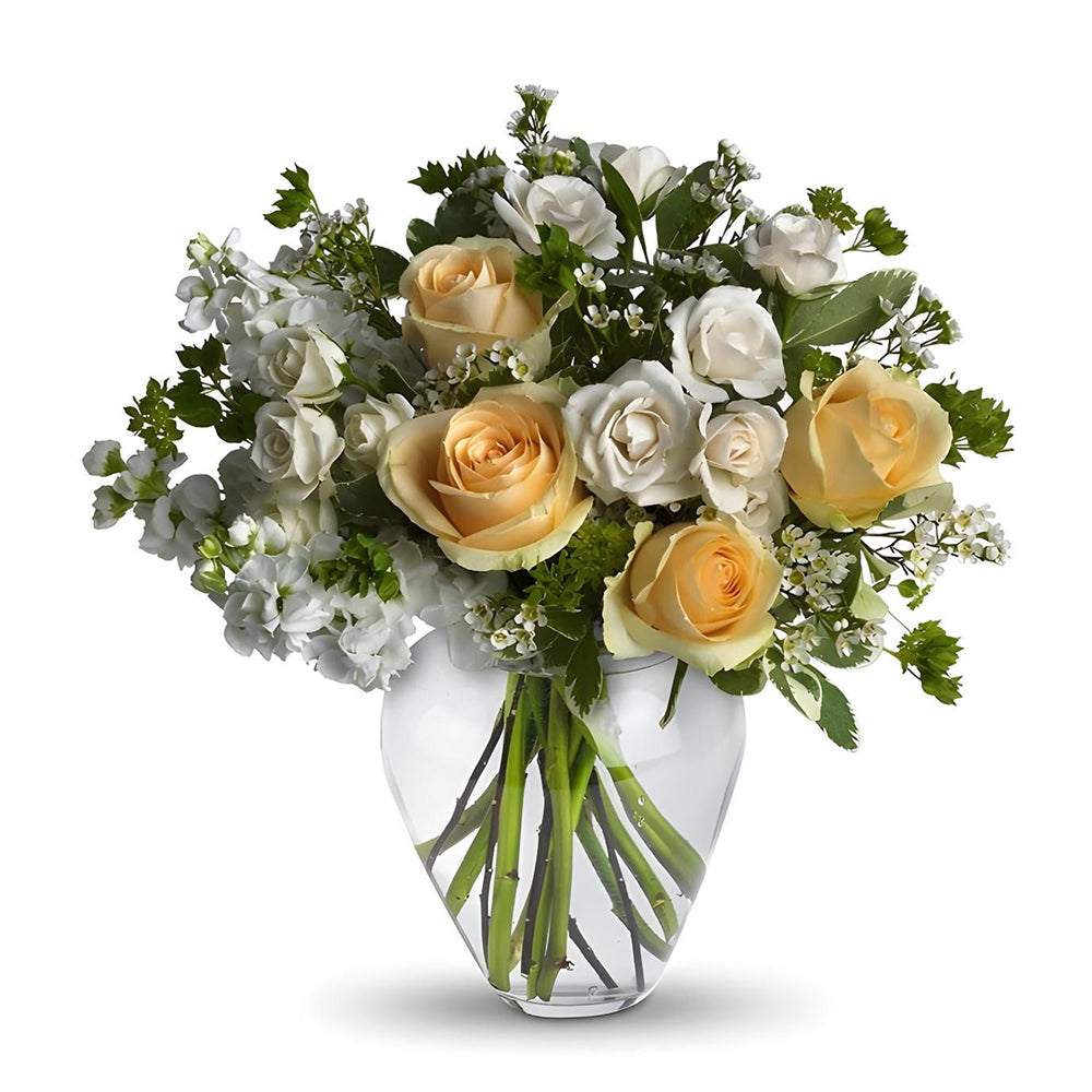Bouquet Luxury "Amour Céleste" - Roses Blanches, Pastel, Pêche et Crème - Mariage