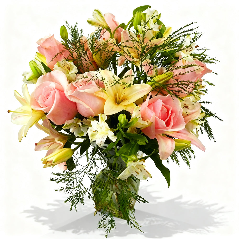 Bouquet Luxury "Pierres Précieuses" - Roses Roses, Blanches et Vertes - Anniversaire