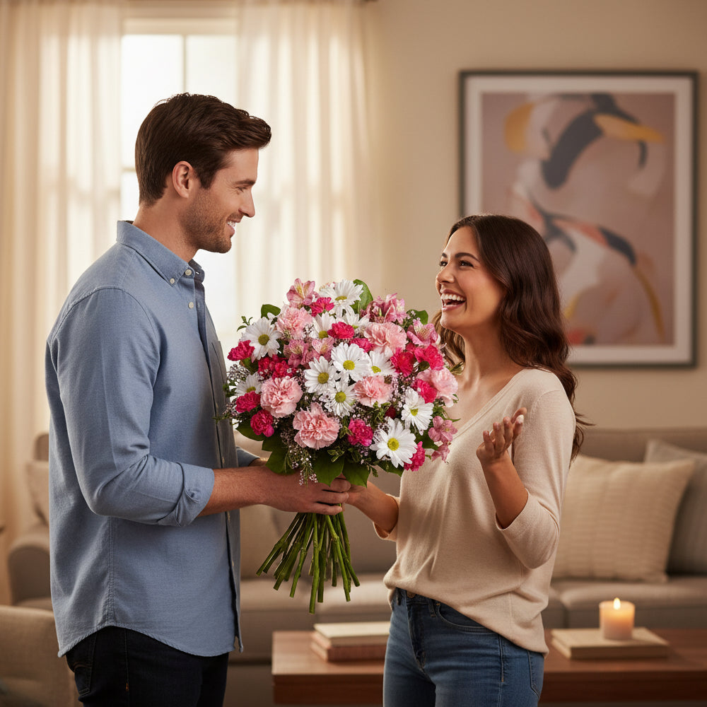 Bouquet Premium "Sweet Tenderness" - Roses Roses et Blanches - Anniversaire