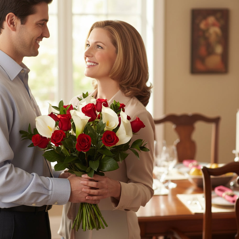 Bouquet Romantique "Endless Love" - 12 Roses Rouges et Blanches