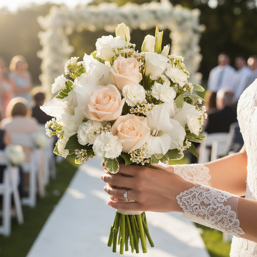Bouquet Romantique "Recette" - Roses Crémeuses et Blanches - Mariage