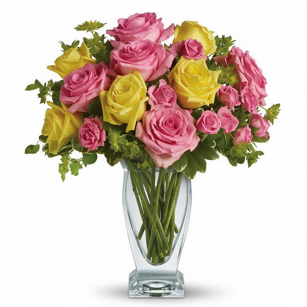 "Glorious Day" Bouquet - Pastel Pink and Yellow Roses - Congratulations