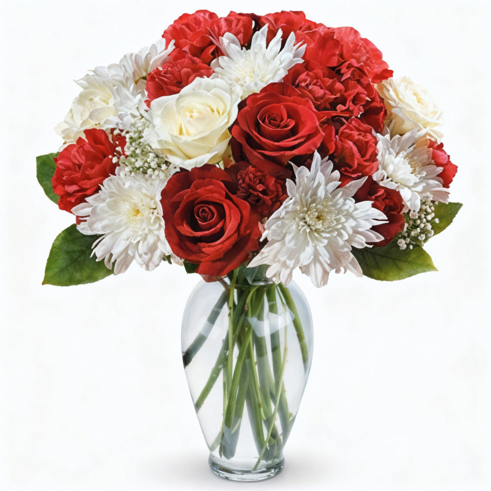 Bouquet Festif "Esprit des Fêtes" - Bouquet Rouge et Blanc Élégant (17 tiges) - Fleur Quebec