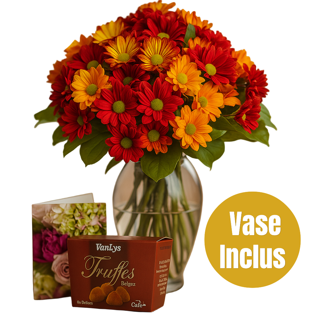 Bouquet 50 fleurs d’automne III (vase inclus) – chaleur et gratitude
