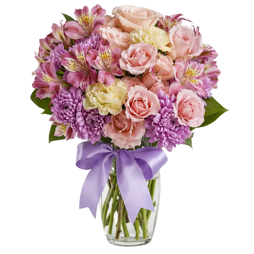 Bouquet "Collection Printanière" - Roses Rose, Lavande et Jaune