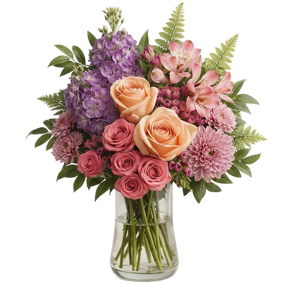 Bouquet Rosé et Framboise - Roses & alstroemère