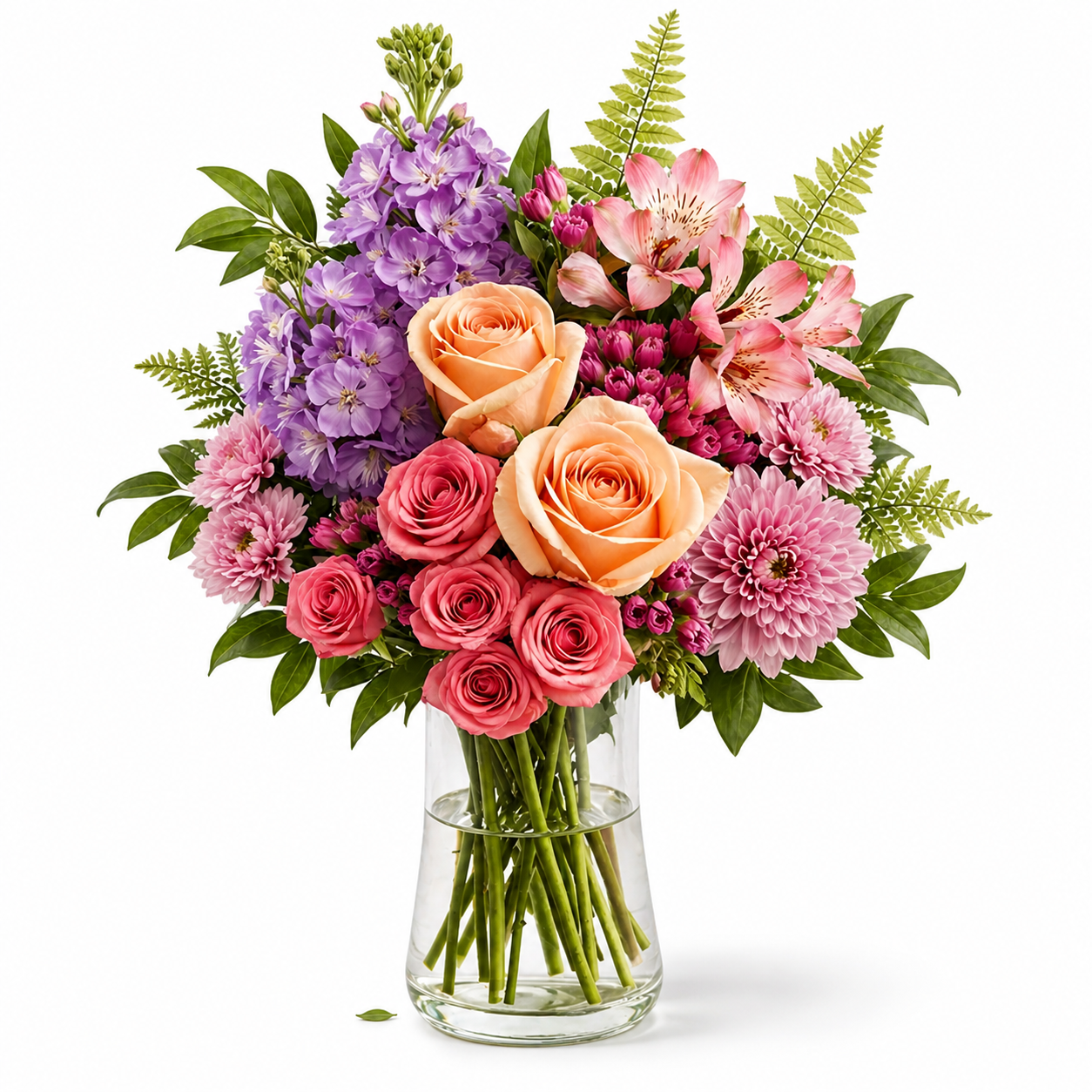 "Rosé and Raspberry" Bouquet - Bouquet of rosé and raspberry, roses and alstroemeria