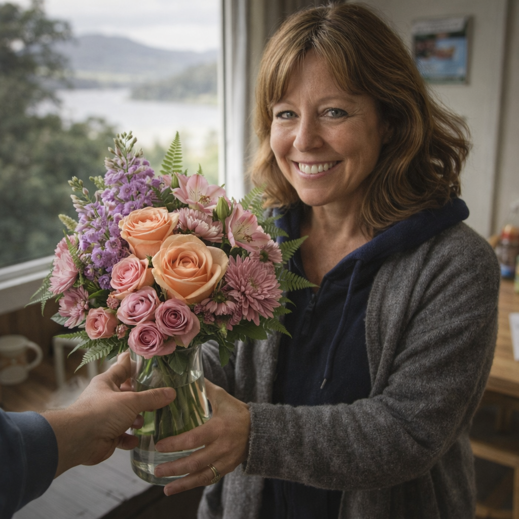 Bouquet Rosé et Framboise - Roses & alstroemère