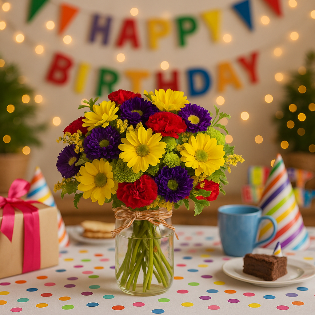 Bouquet de joie vibrant dans un pot Mason