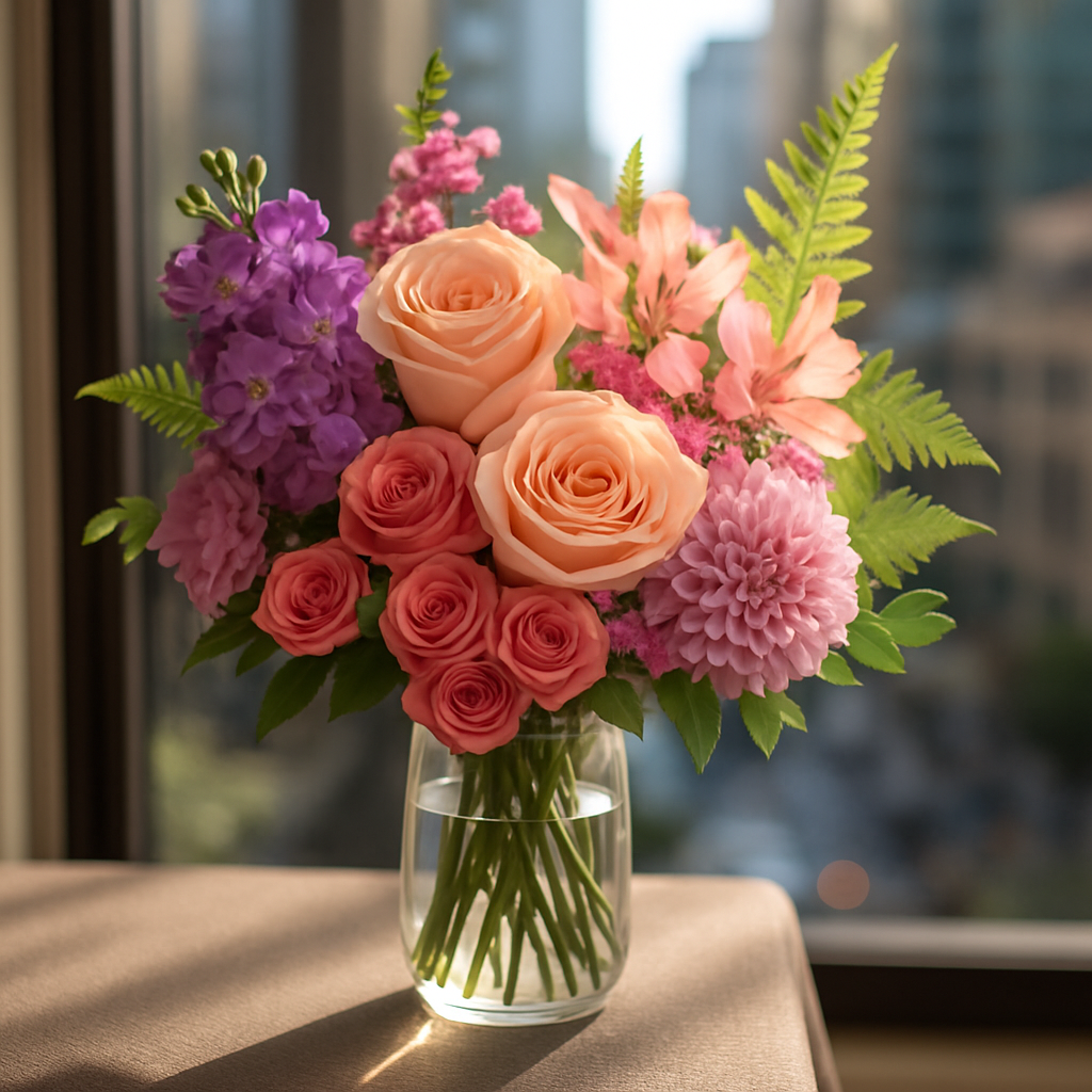 Bouquet floral rosé et framboise