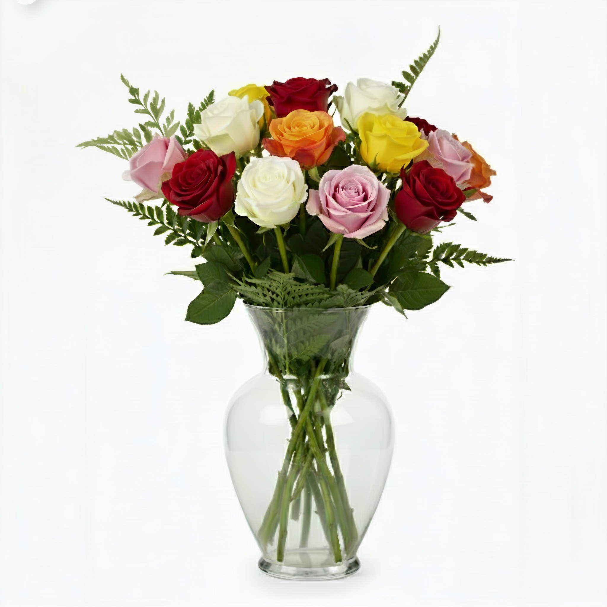 Bouquet de 12 Roses à Longue Tige Multicolores