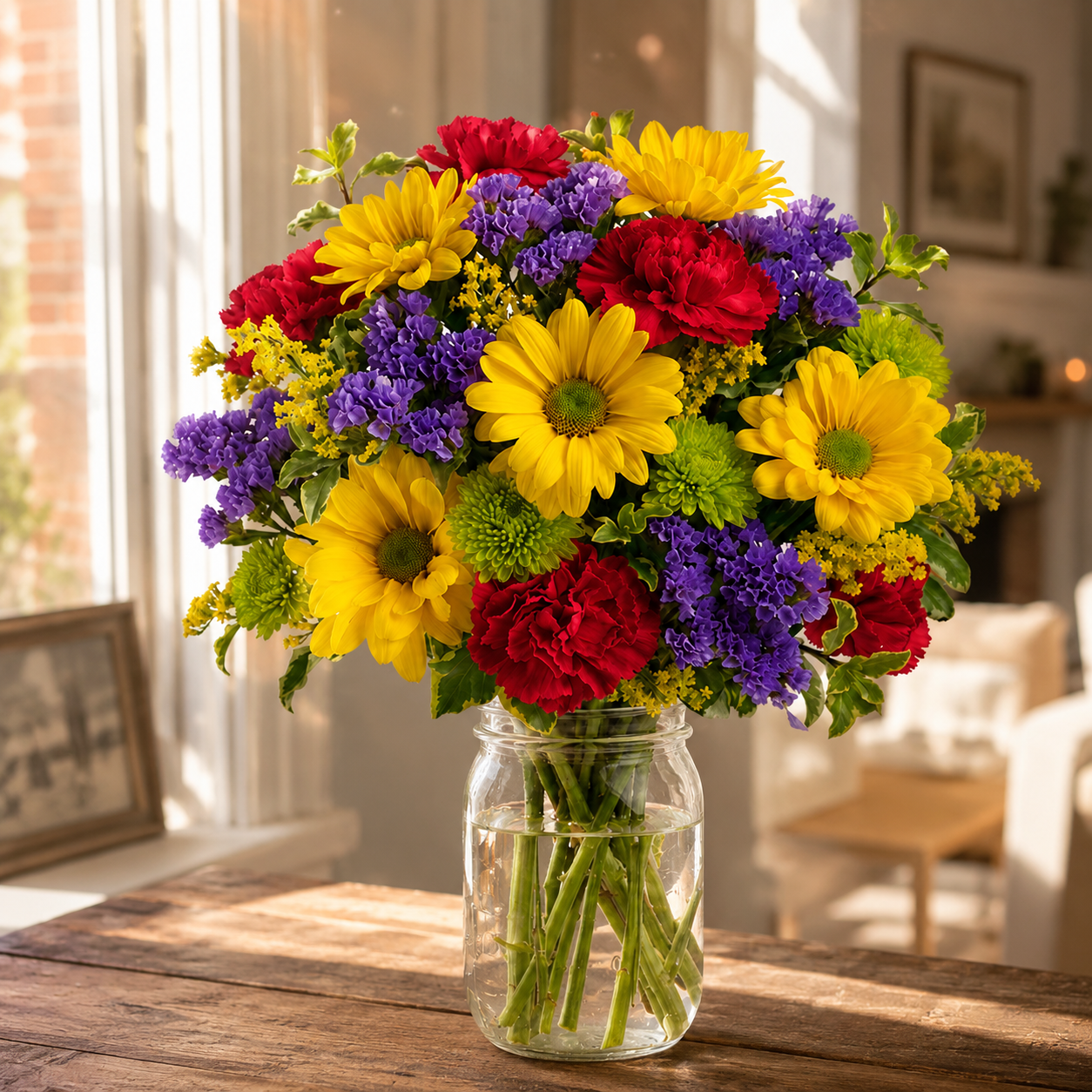 Bouquet de joie vibrant dans un pot Mason