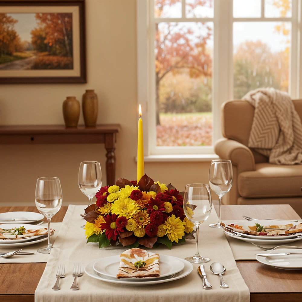 Centre de table de récolte d’automne pour décor saisonnier