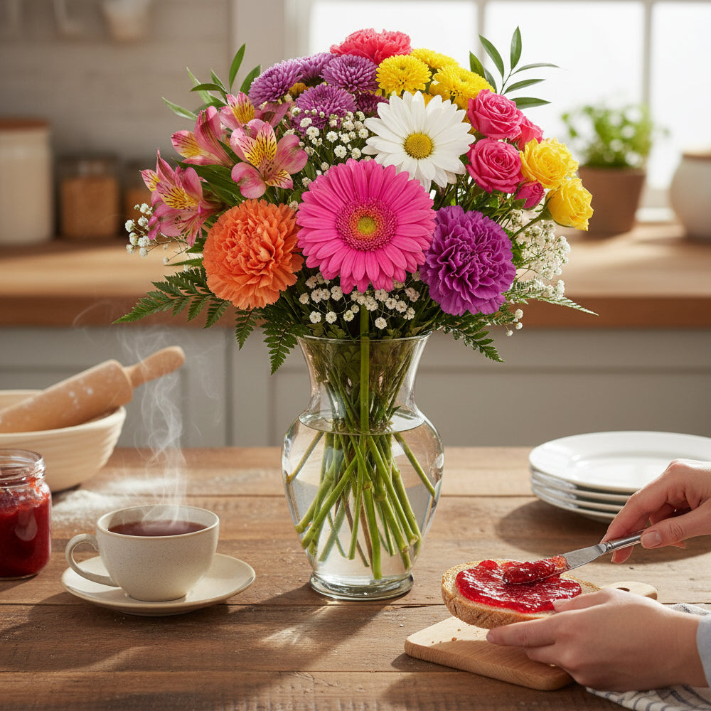 Choix du fleuriste – Couleurs vives avec vase