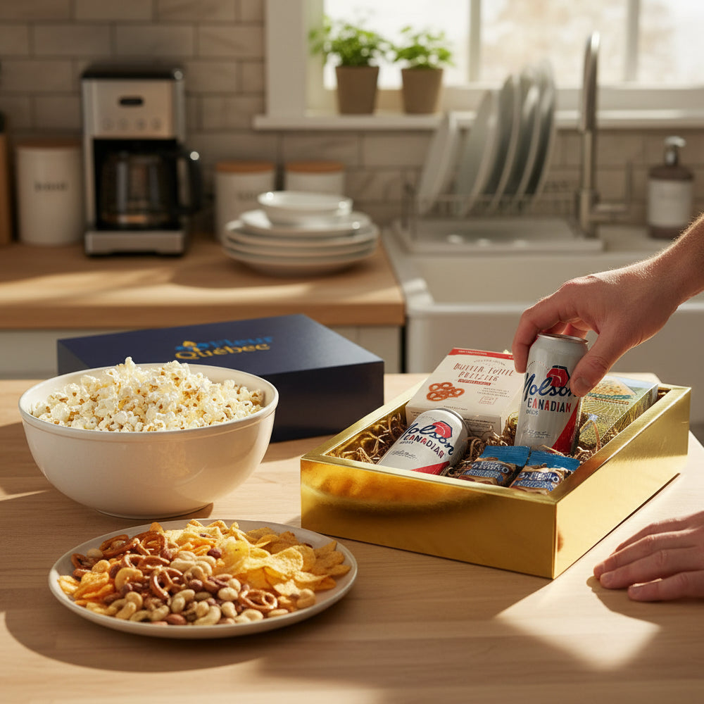 Luxury Holiday Beer Gift Set: Molson Canadian, Caramel Pretzels and Gourmet Snacks