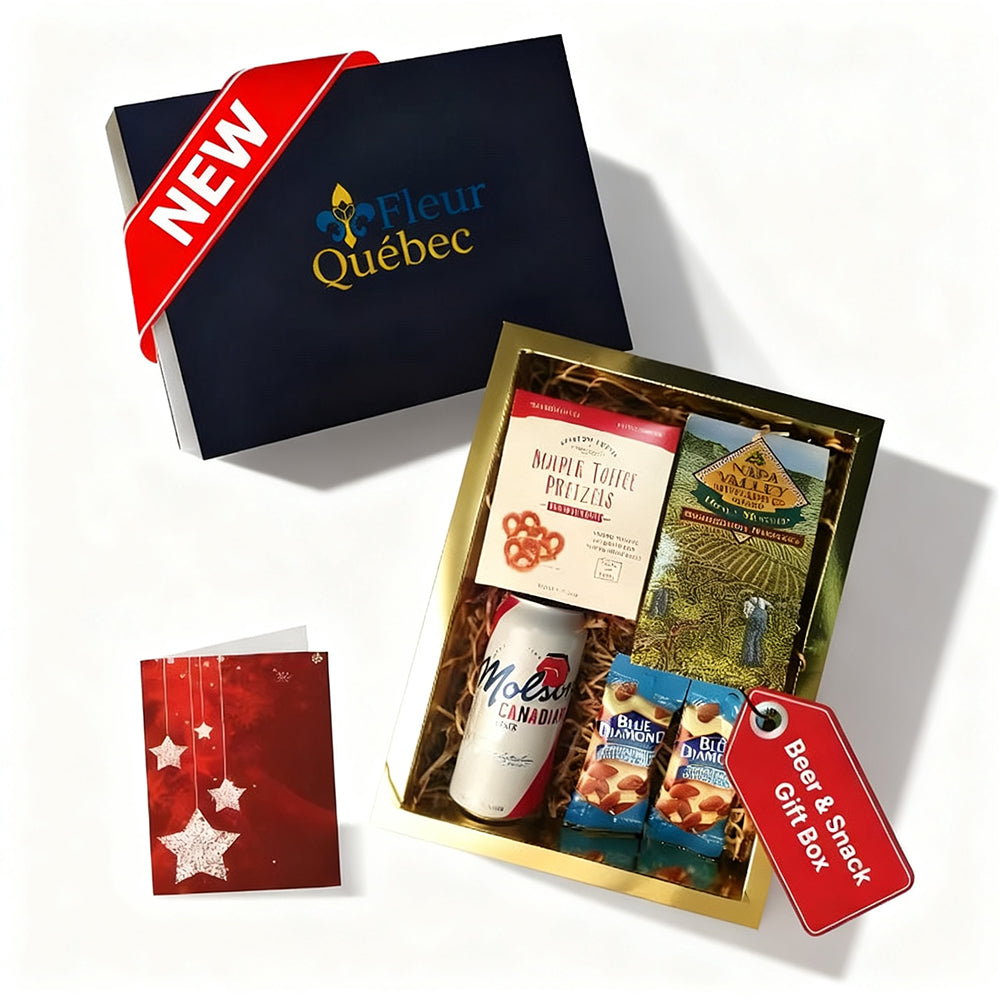 Luxury Holiday Beer Gift Set: Molson Canadian, Caramel Pretzels and Gourmet Snacks