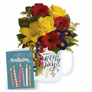 Ensemble de la collection de mugs d’anniversaire I : Mug floral d’anniversaire (11 oz) – Carte grand format incluse