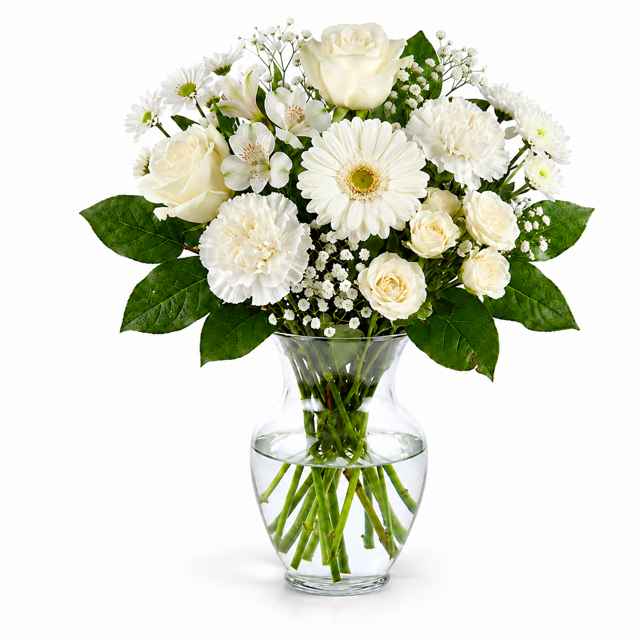 Choix du fleuriste – Bouquet blanc avec vase