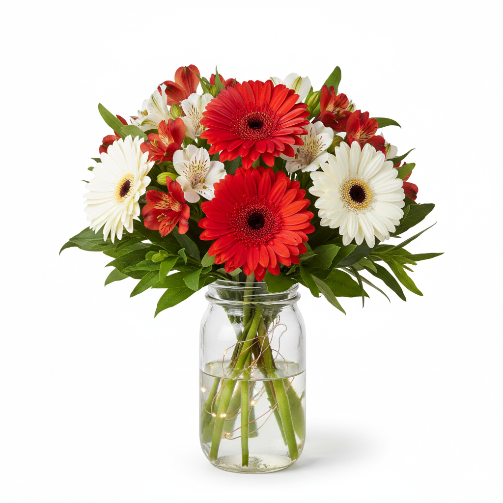 Christmas Flowers in Mason Jar III - Flower Delivery New Zealand