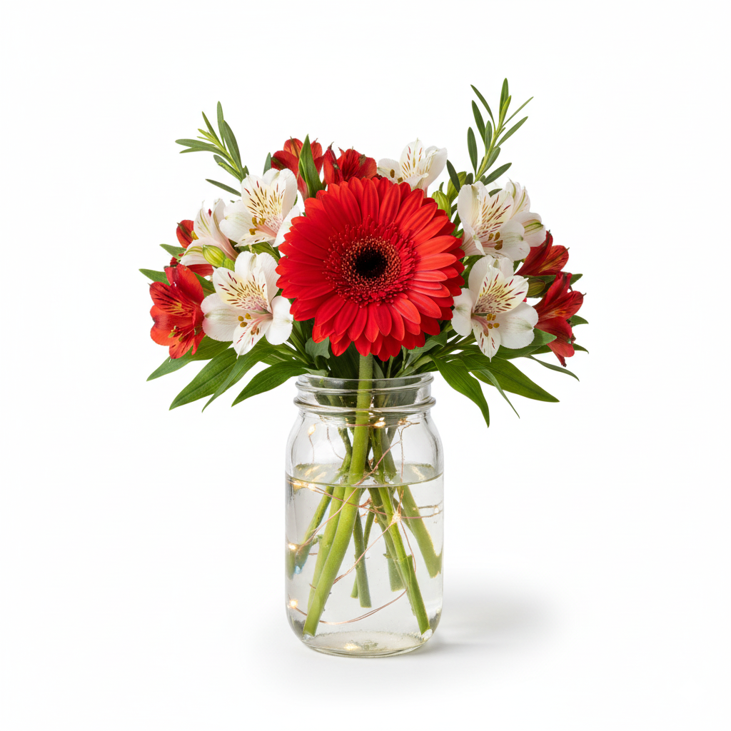 Christmas Flowers in Mason Jar II - Flower Delivery New Zealand