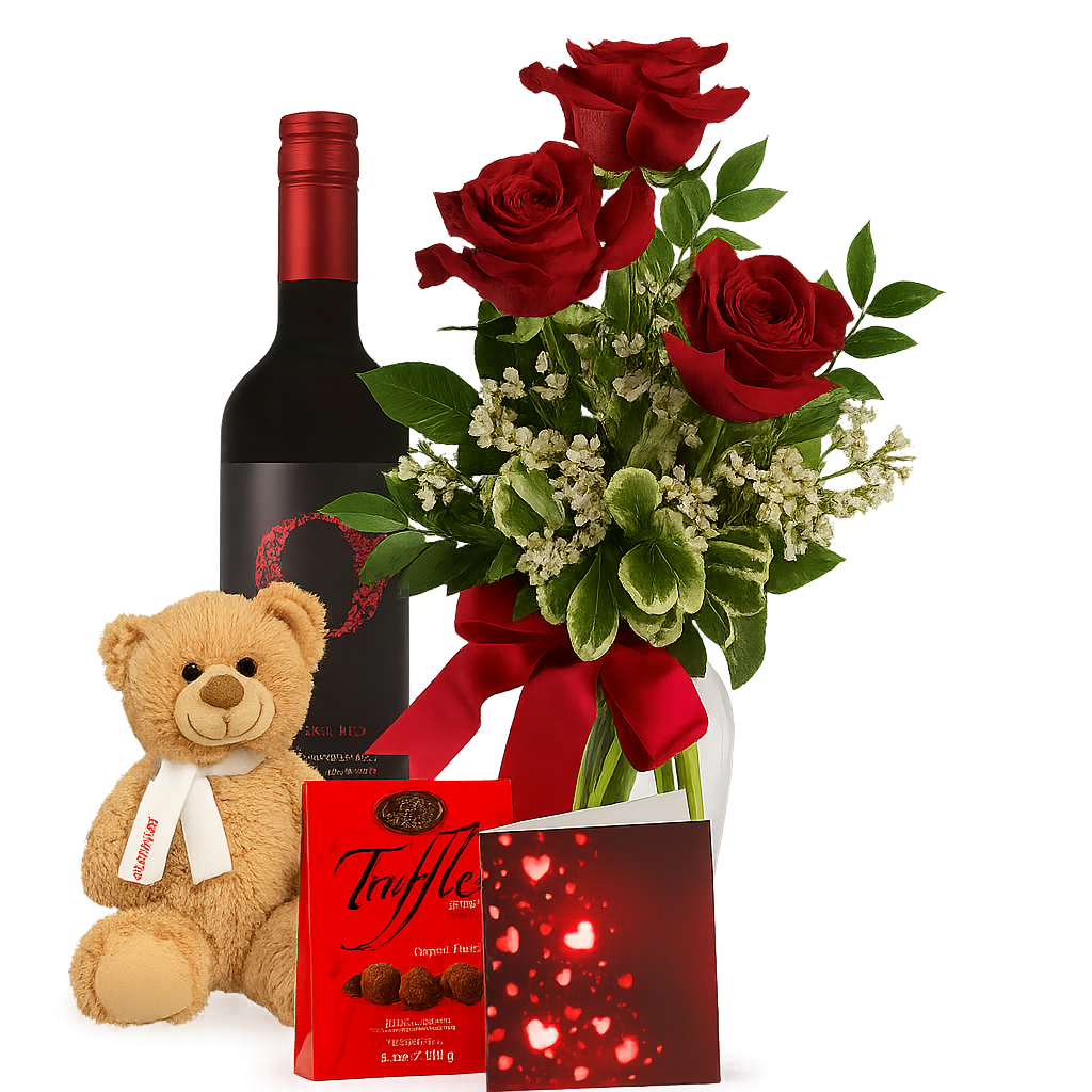 Coffret cadeau de luxe Roses & Vin